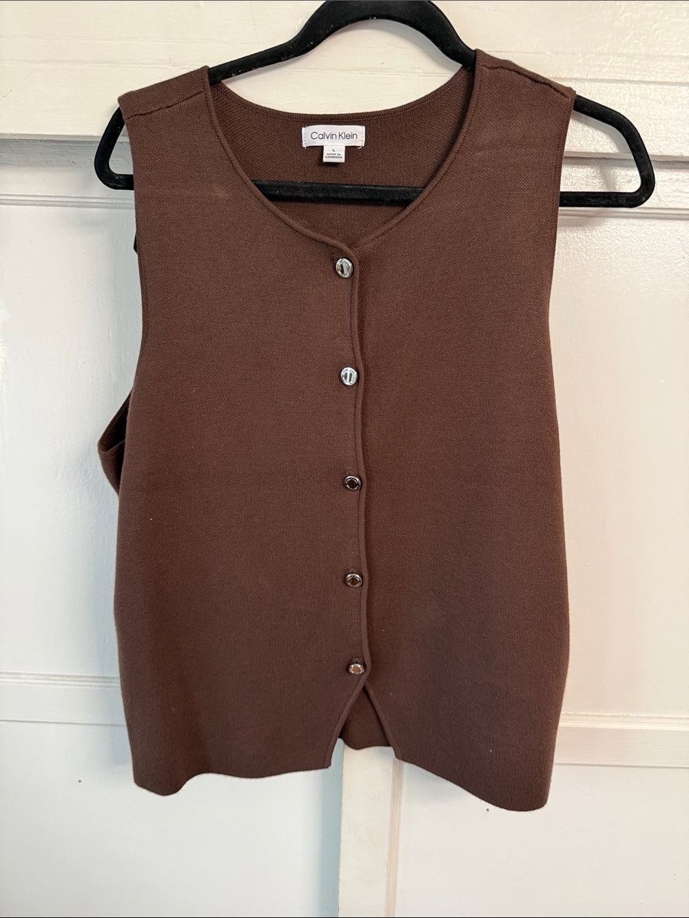 Calvin Klein Brown Sleeveless Button-Front Knit Top